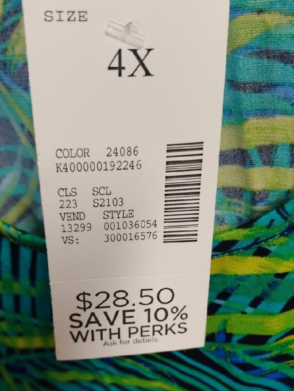 Catherines Blue and Green Palm Print Scoop Neck Top Sleeveless - Picture 2 of 5